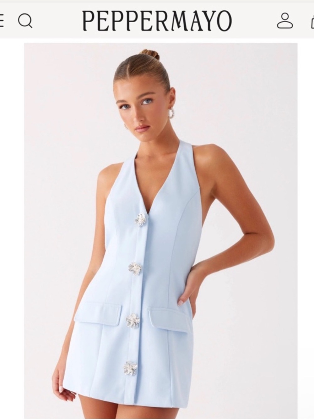 Peppermayo Pale Blue Halter Button Mini Dress - Picture 3 of 4
